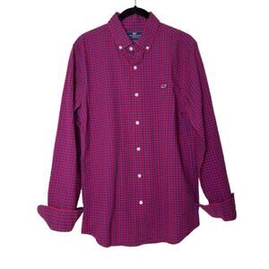 Vineyard Vines Slim Fit Seersucker Shirt Men's S Stretch Cotton Red/Blue Check
